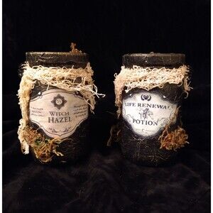SISTERS Matching Witch Ingredient jars Halloween Potion Bottles Spooky Decor